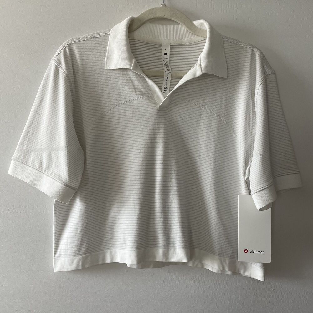 NWTI Lululemon Swiftly Tech Relaxed-Fit Polo White Striped Cropped Size 8